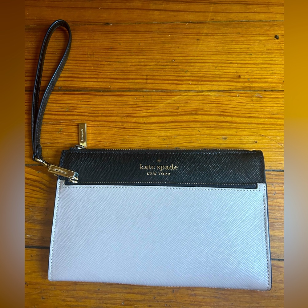 Black and cream color block wallet
